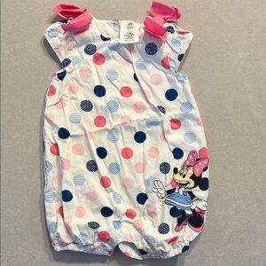 Disney Baby Minnie Mouse Polka Dot Romper with Pink and Blue Accents